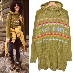 NWOT Free People Powder Bunny Ski Bum Green Knit Sweater Size Small PRICE FIRM
